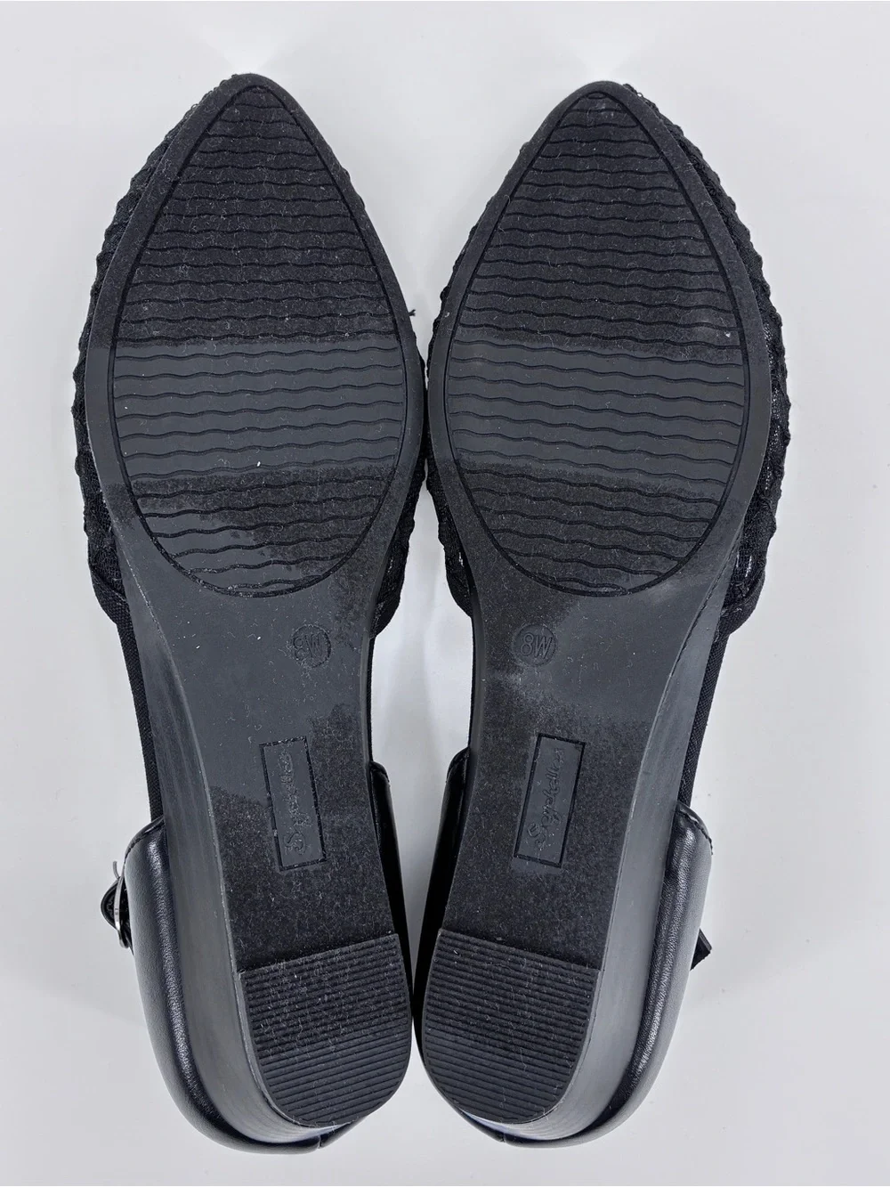 Seychelles Mavis Black Lace Mesh Wedge Heel Shoes Memory Foam Ballet 8 Wide